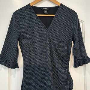 ⚫️ Express Black & Blue Wrap Dress with Ruffle Detail Size 7/8